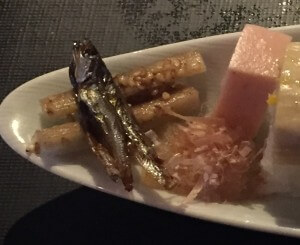 Tasty little fish treat from restaurant Yuba Zukushi, Seike in Kyoto