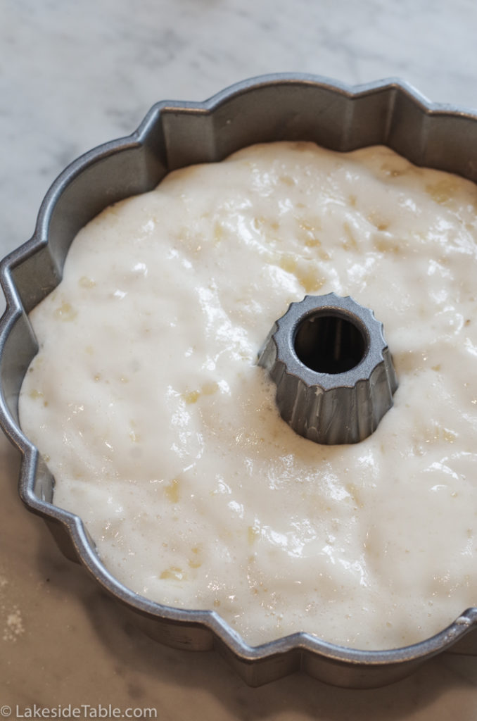 cake batter in bundt pan