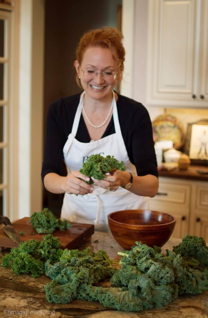 Prepping kale for Yogi Kale Salad