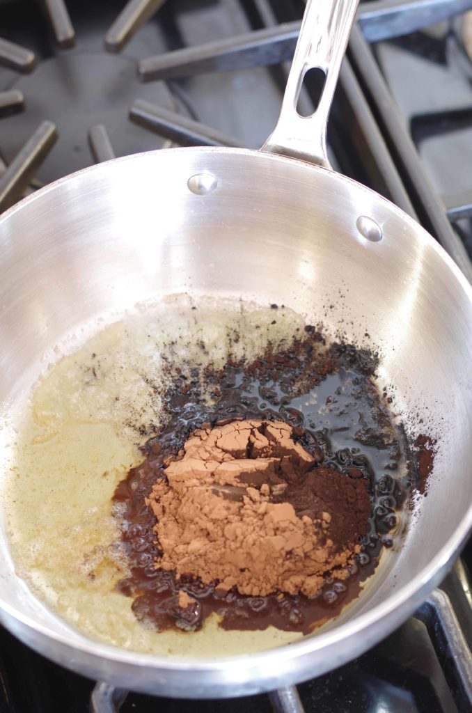 melted butter with cocoa powder