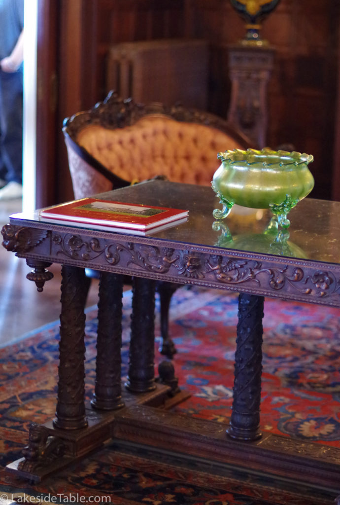 Hand carved Italian table of Rockcliffe Mansion Bed and Breakfast | www.lakesidetable.com
