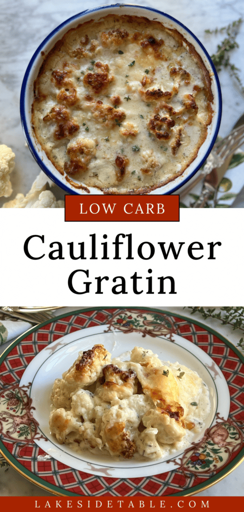 Cauliflower Gratin is the Perfect side dish you can make ahead, refridgerate, and freeze that's low carb, keto friendly, easy to make, and vegetarian. It's ooey-gooey cheesy rich and luscious! Try this crowd pleaser for any holiday meal or weeknight dinner. Plus... the leftovers are awesome! if you have any 😋