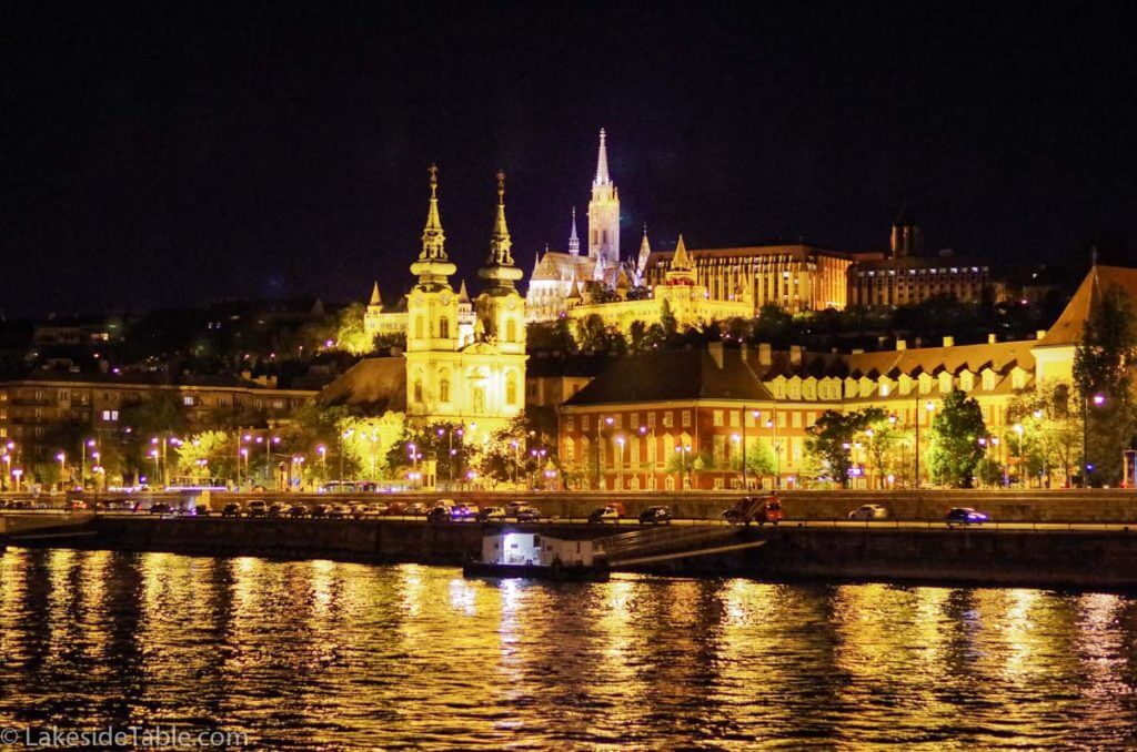 Pest of Budapest night time on the Danube | www.lakesidetable.com