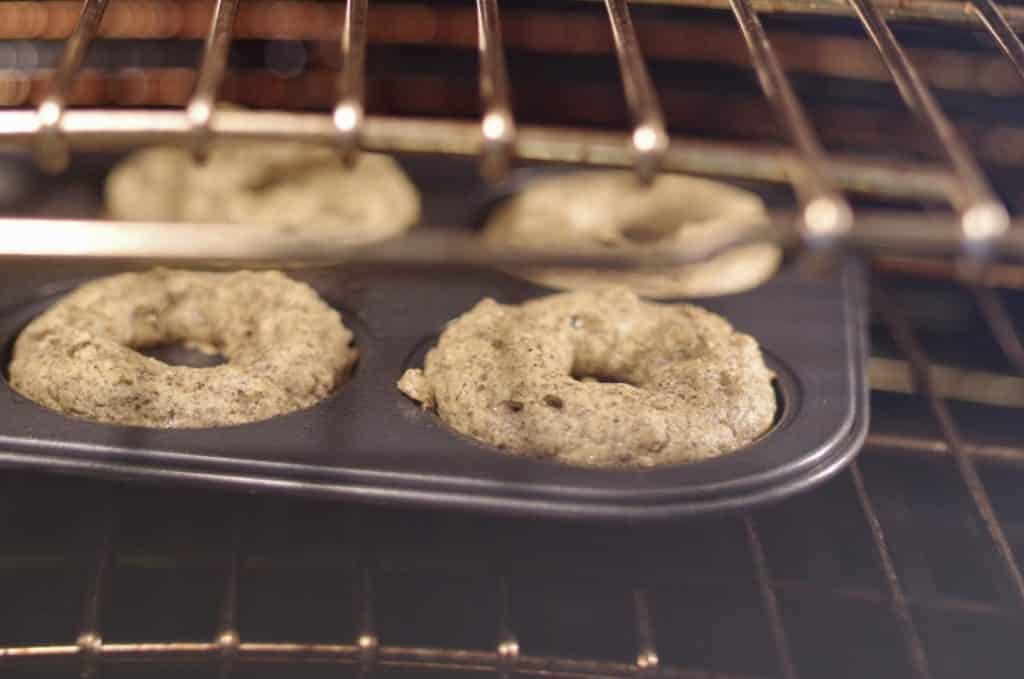 low carb bagels baking in an oven