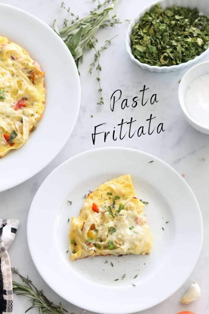This Pasta Frittata recipe is perfect for leftover pasta that makes a delicious fast and easy breakfast.  Make one ahead for a quick snack or lunch.  It's so good you'll want to add this to your weekly meal prep!