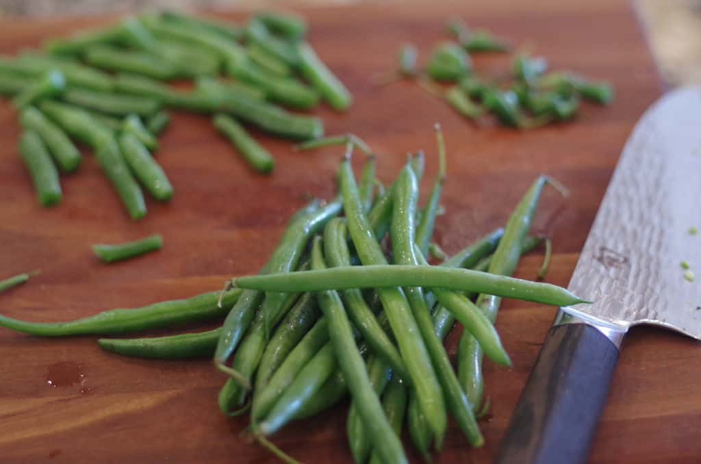 green beans on chopping block