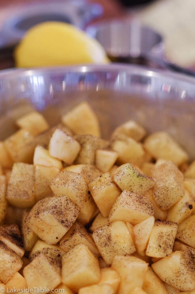 bowl of diced apples with cinnamon