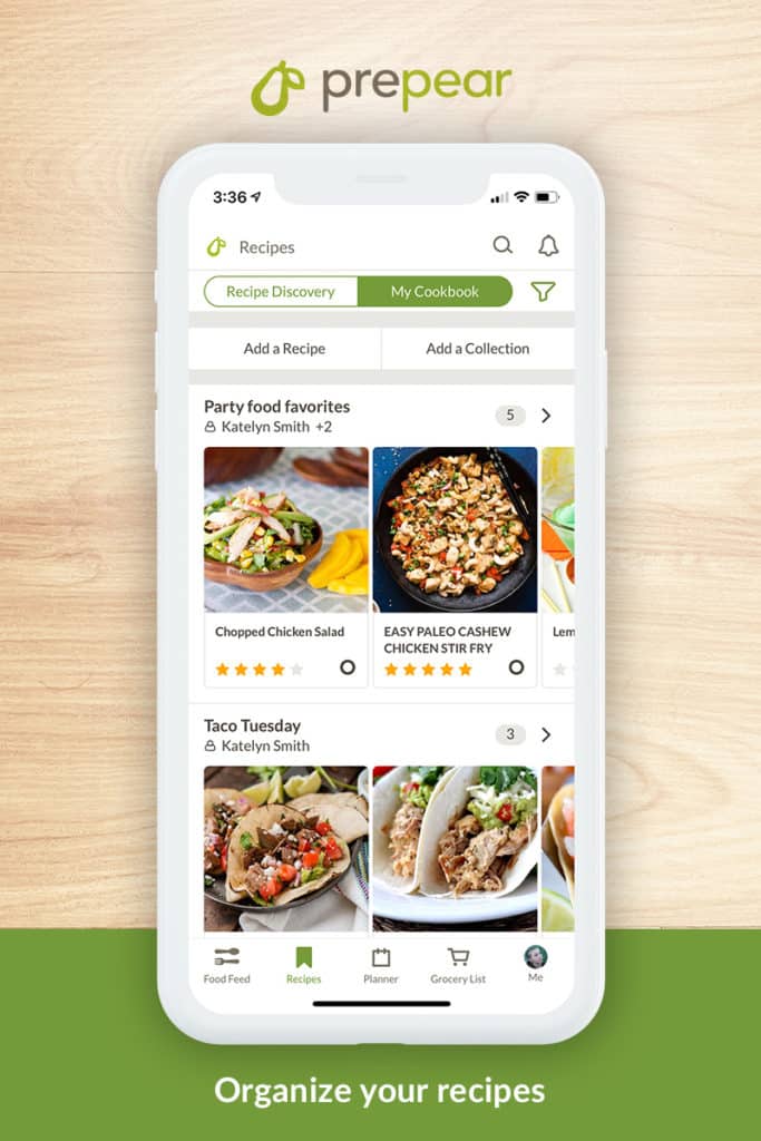 Prepear app showing how to organize recipes