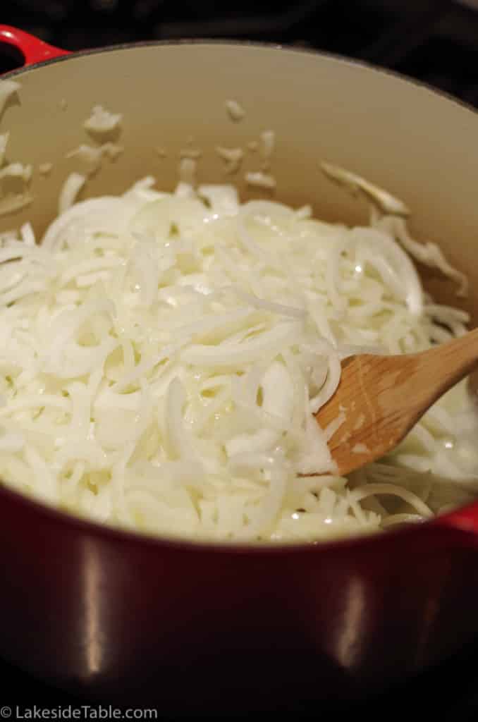 pot of sliced onions