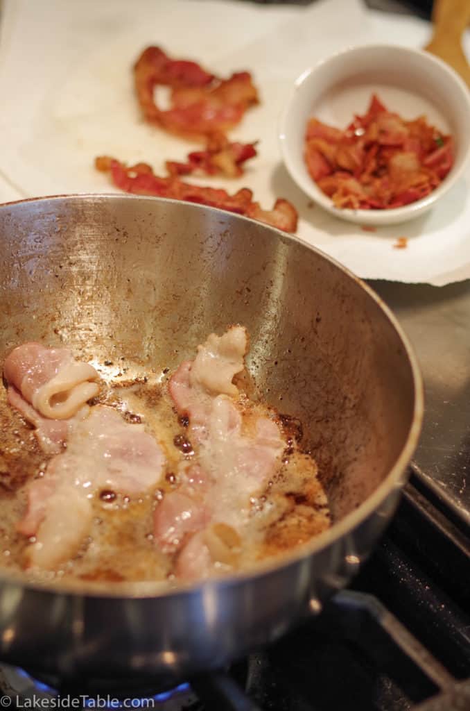 cooking bacon in a pot