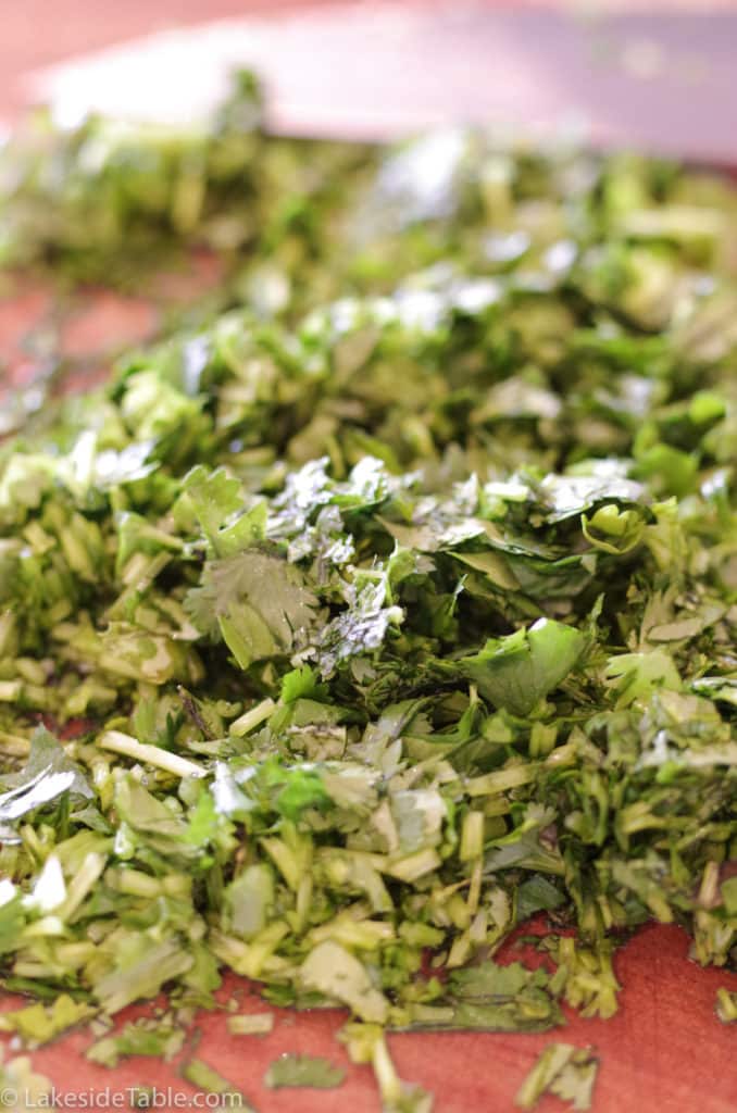 close up of chopped cilantro