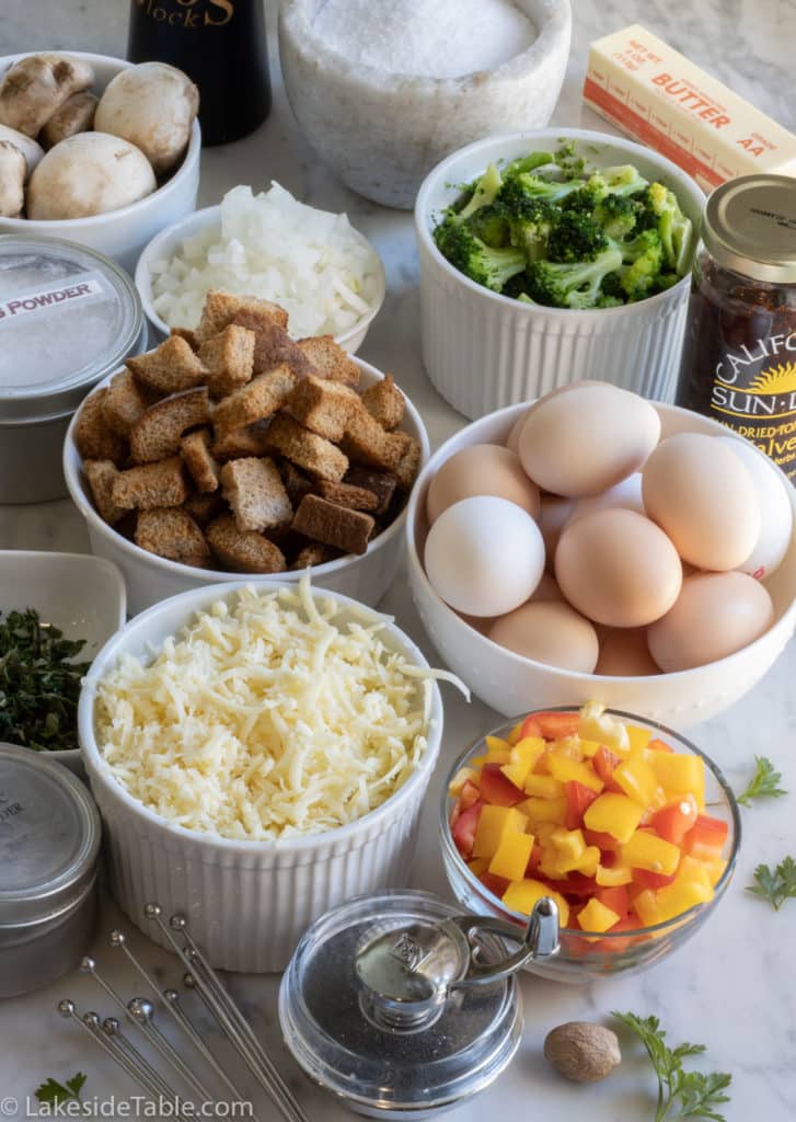 ingredients laid out mis en place for the breakfast casserole