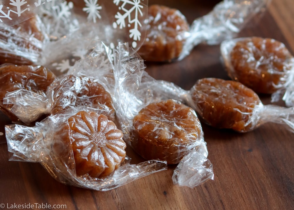 persimmon candy caramel falling out of clear plastic bag