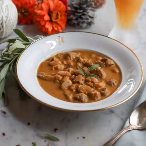 white bean turkey chili make with pumpkin and sage is a HUGE hit in our house!