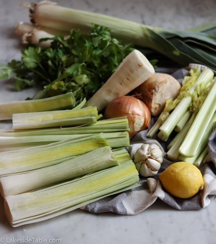 Ingredients of magic leek soup