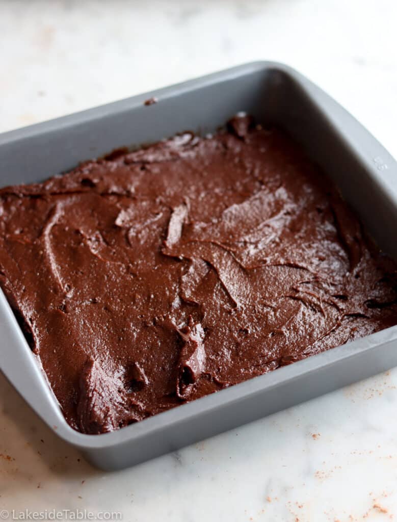 double chocolate brownie batter in pan