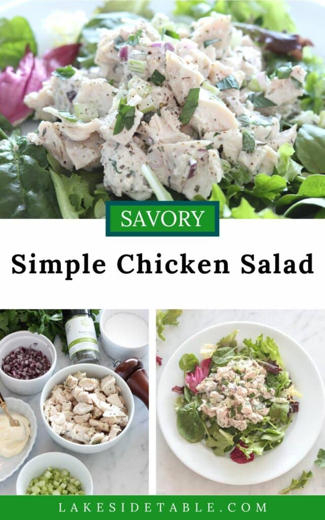 chicken salad pin for pinterest 3 photos of salad and ingredients