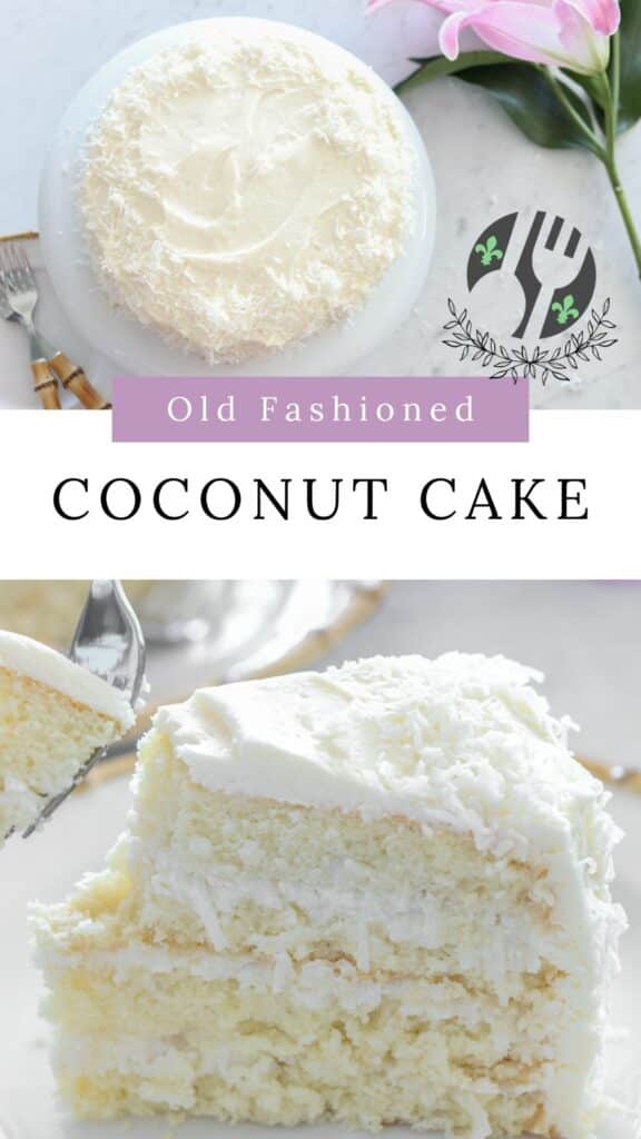 This old fashioned coconut cake is super moist and lightly sweetened with coconut milk.  It has pristine layers of white cake and a rich coconut filling that balances the tangy cream cheese frosting.  It's the perfect cake and dessert for Easter, birthdays, Mother's Day, or any special event.