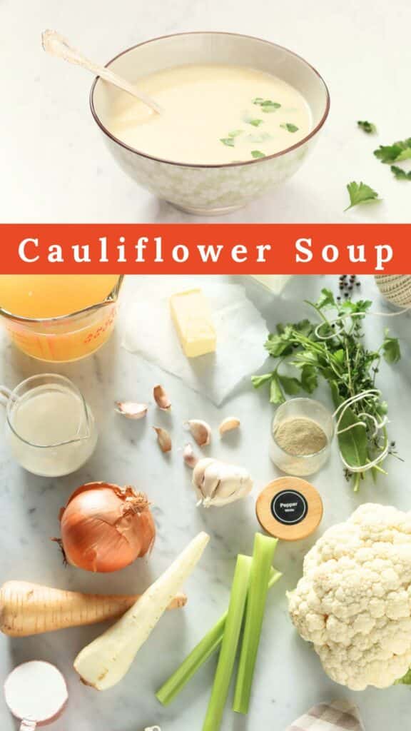 Easy Cauliflower Soup with variations for any week night and perfect for a make ahead meal prep dish.  Freezes great and doubles easy!  Healthy, delicious, and super easy to make.
