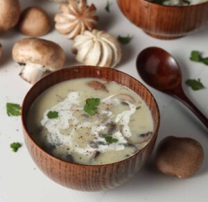 Bowl of simple cream of mushroom soup recipe