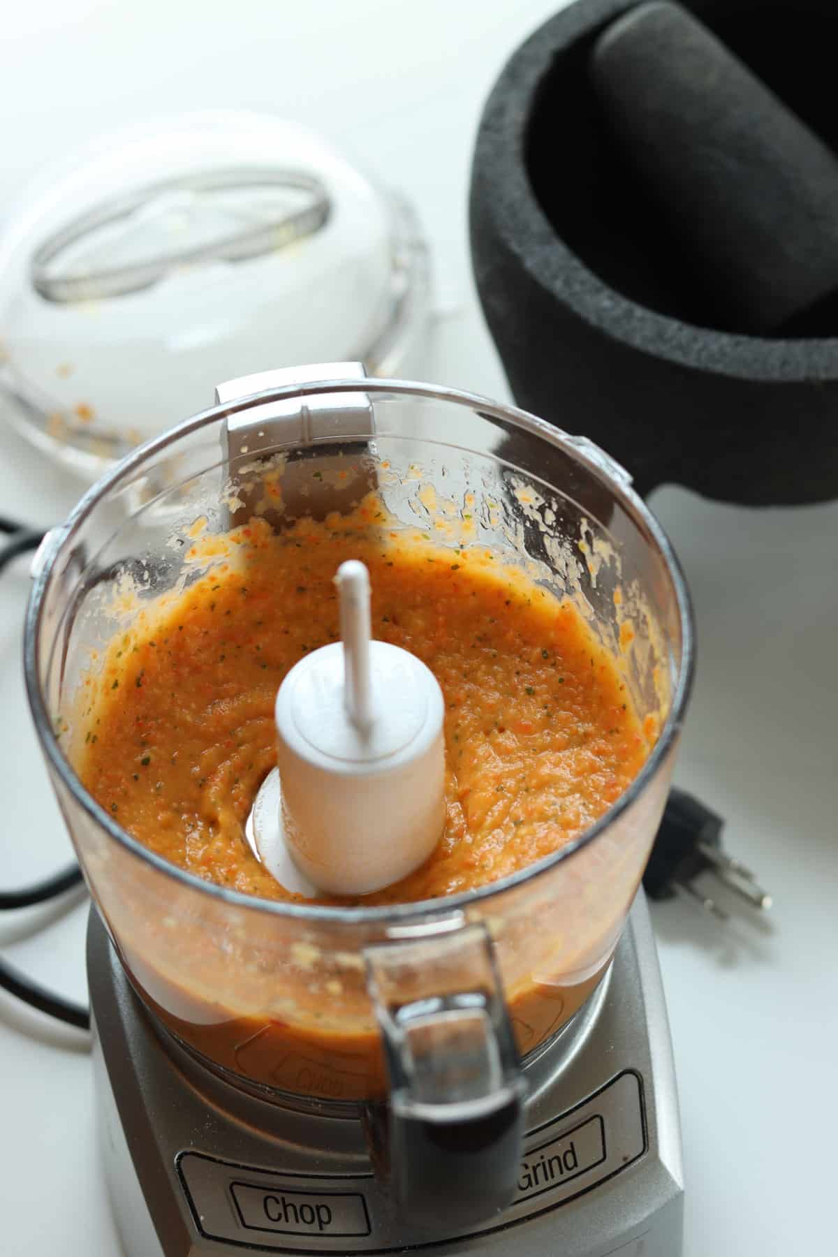 rouille pureed in a food processor